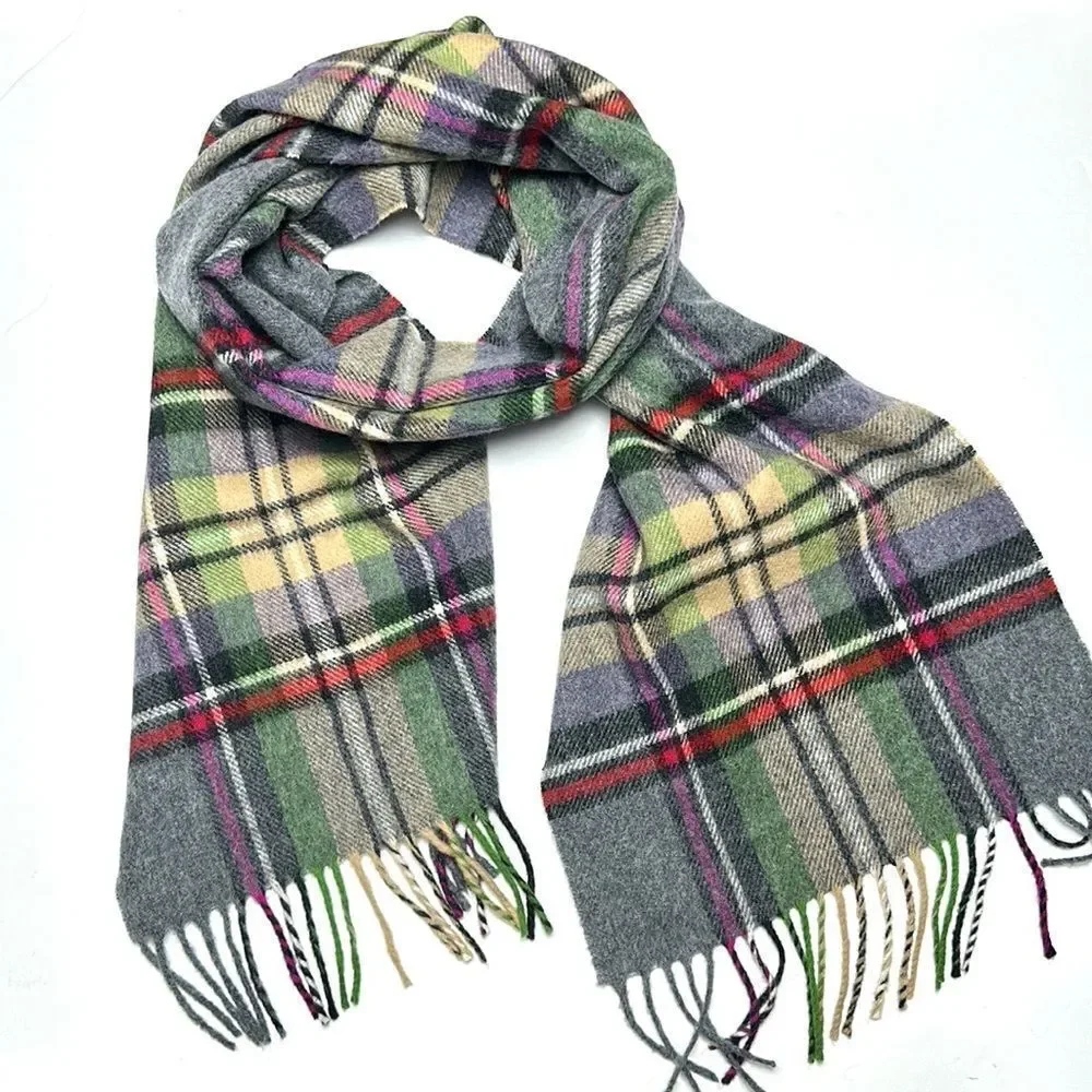 Abraham Moon for J.Crew Merino Wool Scarf Gray Plaid Made in England Unisex
